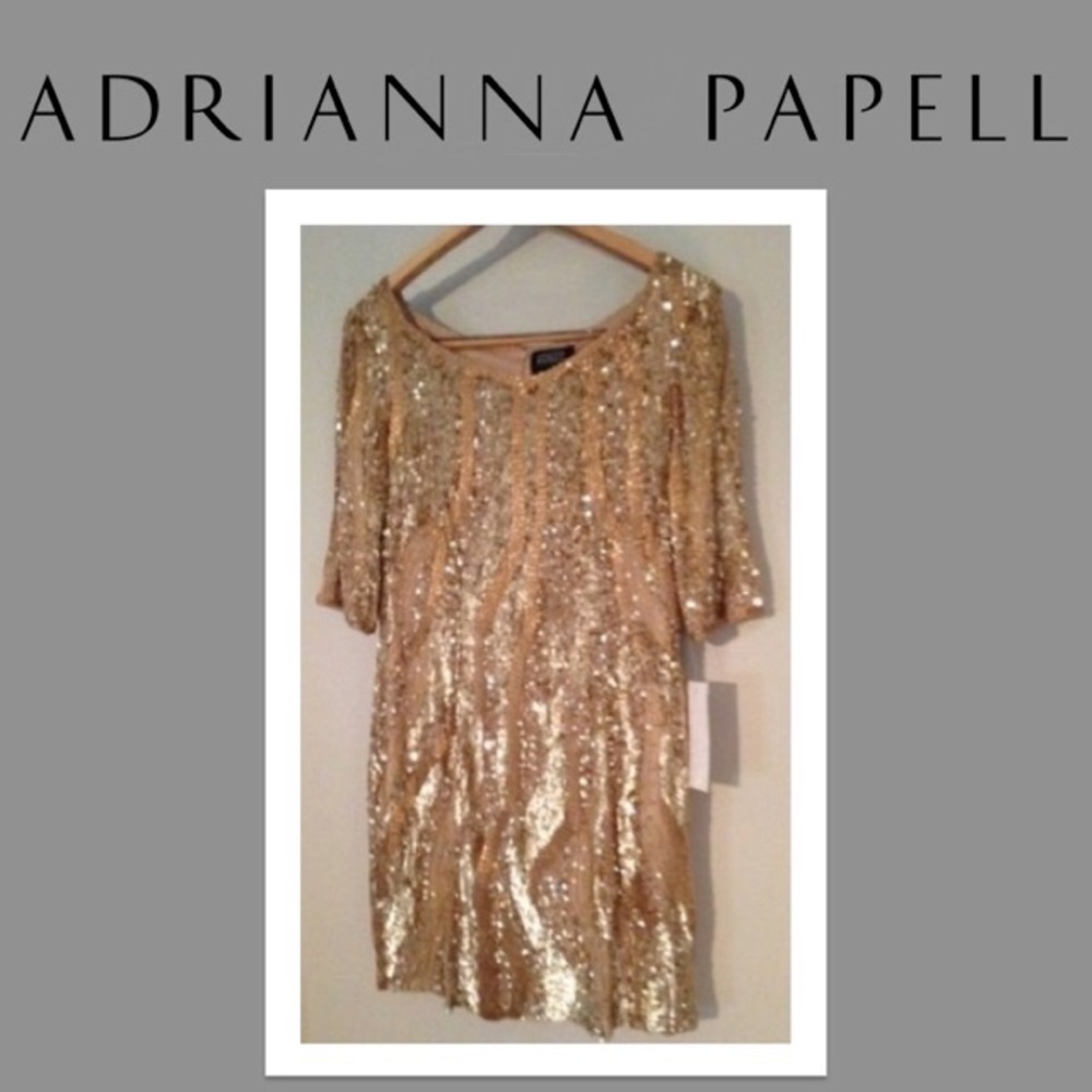 Adrianna Papell Gold Sequin Dress